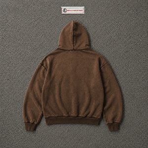 Sweat à capuche marron oversize zippé, texture gaufrée, épais, style streetwear, manches effet usé, décontracté, unisexe - Product Image 6