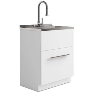 Mobile Lavanderia Metro 28 Bianco con Rubinetto e Lavello in Acciaio Inox, Elettrodomestico Premium - Product Image 1