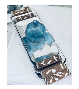 Most Ramadan <b>Eid</b> <b>Gift</b> Round Acacia Wood Mop Inlay Chocolate Decorative Tray Mother of Pearl Dessert Decorative Tray - Product Image 3