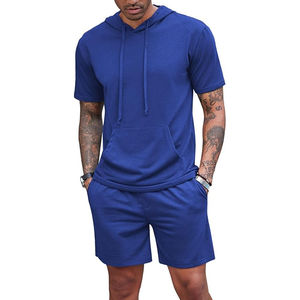 Conjunto de Pantalones Cortos para Hombre, 100% Algodón, Verano, 2 Piezas, Logotipo Personalizado, Camiseta Oversize con Cuello Redondo, Pantalones Cortos con Cordón, Ropa Urbana para Hombre - Product Image 3