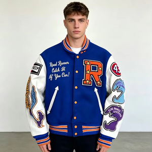 Custom Men's Varsity <b>Jacket</b> Wholesale <b>Retro</b> Vintage <b>Leather</b> Sleeve Letter Embroidered Bomber <b>Jacket</b> Custom Varsity <b>Jacket</b> - Product Image 1