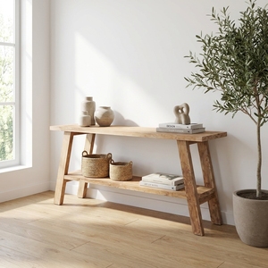 <b>Rustic</b> Solid Wood Console <b>Table</b> 2 Tier Bottom Shelf <b>Wooden</b> Entryway Hallway Side <b>Table</b> Natural Timber Living Room Home Furniture - Product Image 5