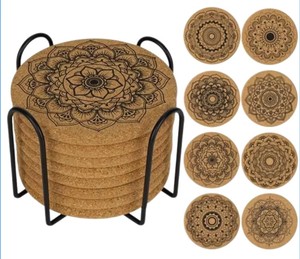 Floral Design Cork Coasters Set <b>Stand</b> Top Selling Table Decor Eco-Friendly Durable Modern Kitchenware - Product Image 3