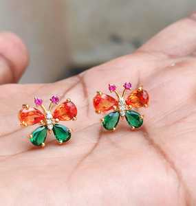 925 Sterling Silver Butterfly <b>Stud</b> Earrings with <b>Emerald</b> & Sapphire Pear Cut 4x6mm 5x7mm Gemstone Butterfly Gemstone Jewelry - Product Image 3