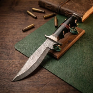 Couteau de camping Bowie artisanal en acier inoxydable de qualité industrielle, épaisseur 0,45 mm, manche noir décoratif en métal, pour collection - Product Image 4