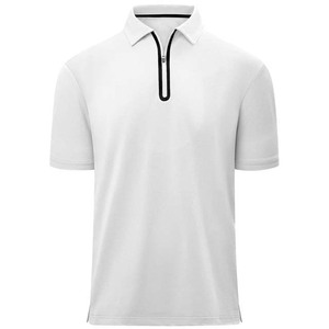 Men's White Breathable Plus Size Jersey Short Sleeve Knitted for <b>Shirt</b> Solid Color Casual Zipper <b>Collar</b> - Product Image 1