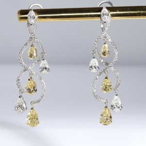 Luxury Yellow Pear Cut Diamond Drop Earrings White Gold Chandelier Dangle Earring Two Tone Canary Diamond Bridal Wedding Jewelry - Product Image 1