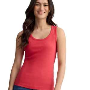 Camiseta sin mangas con logotipo personalizado en la parte delantera para mujer, cuello en V, tejido acanalado con encaje, ligera y transpirable. - Product Image 3
