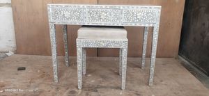 Modern Bone Inlay <b>Console</b> <b>Table</b> With Geometric Pattern And Premium Wooden Base For Elegant Interiors - Product Image 5