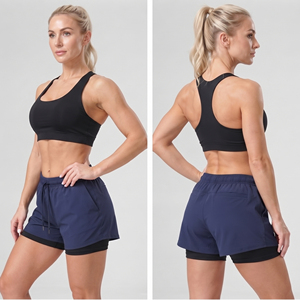 <b>Women's</b> Double Layer Athletic <b>Shorts</b> Drawstring Waist Yoga Workout <b>Compression</b> Inner Polyester <b>Shorts</b> Ladies Gym <b>Shorts</b> 2 in 1 - Product Image 3