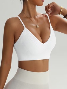 Wireless High <b>Support</b> Sport Bra Textured Fitness <b>Top</b> Shockproof Push Bralette Spaghetti Strap Activewear Training <b>Crop</b> Front - Product Image 2