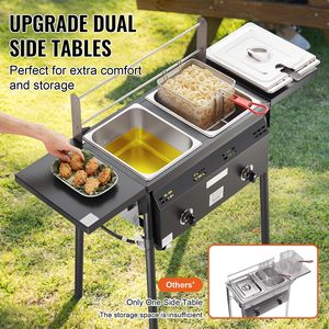 Friteuse professionnelle à gaz propane pour extérieur, double brûleur, 16 litres, en acier inoxydable, avec paniers amovibles et couvercles pour la cuisson en extérieur - Product Image 2