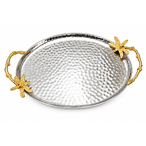 Bandeja de Servir en Forma de Corazón de Metal Plateado Martillado al por Mayor con Asas de Estrella de Mar, Bandeja Decorativa Costera de Aluminio para Eventos - Product Image 3