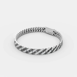 Bracelet de luxe pour homme en or rose plaqué rhodium, chaîne cubaine sertie de pierres, avec pierres de moissanite noires et blanches alternées - Product Image 1