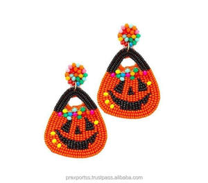 Pendientes de Aro con Cuentas de Semillas de Calabaza de Halloween, Hechos a Mano, con Forma de Gota de Agua, Estilo Bohemio, Joyería Infantil de Otoño, Accesorios Festivos para Fiestas - Product Image 1
