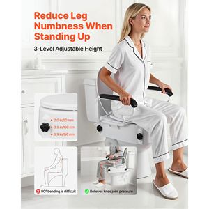 Rialzo per WC con Capacità di Carico di 136 Kg, Altezza Regolabile su 3 Livelli, Sedile Allargato, Attrezzatura di Sicurezza per Bagno - Product Image 2