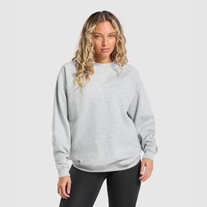 Sweat à col rond décontracté pour femmes 100% coton couleur unie à manches longues en tricot extensible coupe ample pull avant Logo pour l'hiver - Product Image 5