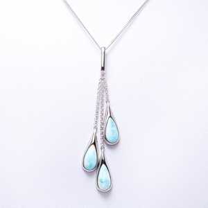 Triple Teardrop <b>Necklace</b> 925 Sterling Silver Minimalist Elegant Waterfall Dangle Pendant <b>Long</b> Blue Gemstone Jewelry Women Seaila - Product Image 6