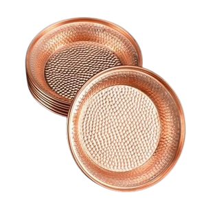 Wholesale Handcrafted Hammered Solid Copper <b>Round</b> <b>Tray</b> Metal Decorative Serving Platter for Home Hotel Table Decor - Product Image 5