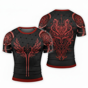 เสื้อรัดกล้ามเนื้อแบบสั่งทำ OEM ลดราคาพิเศษ พร้อมโลโก้แบบซับลิเมชั่น แขนสั้น สำหรับ MMA BJJ เล่นเซิร์ฟ ออกกำลังกาย ฟิตเนส กางเกงผู้ชาย - Product Image 5