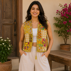 Custom Women's Patchwork Floral Quilted Cotton Sleeveless Vest Bohemian Ethnic <b>Waistcoat</b> Reversible Casual Layering Jacket OEM - Product Image 4