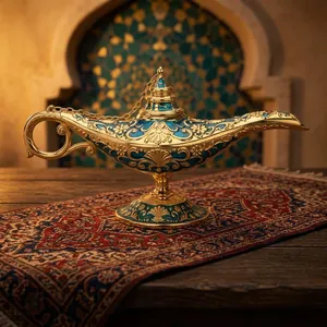 Lámpara Mágica Árabe, Pieza Decorativa |   Decoración de Mesa Estilo Aladdín en Dorado y Azul para el Hogar, Sala de Estar, Oficina y Regalo - Product Image 6