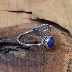 Wholesale Blue Sapphire 925 Sterling Silver Feather Leaf Gemstone <b>Ring</b> <b>Adjustable</b> Handmade Minimalist September Birthstone <b>Ring</b> - Product Image 3
