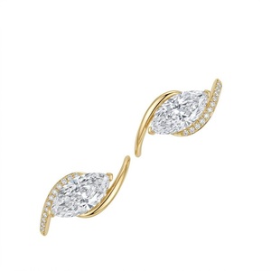 Anillo de compromiso de plata de ley 925 con diamante cultivado en laboratorio de corte marquesa de 1 quilate total, certificado IGI, oro blanco de 14K, diseño East to West Bypass - Product Image 6