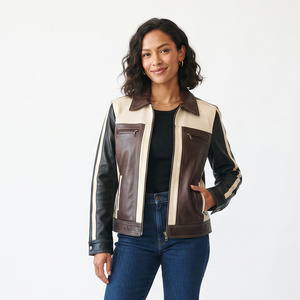 Chaqueta de cuero PU con cremallera para mujer, ropa informal de invierno, cuello vuelto, chaqueta de motociclista de cuero genuino, chaqueta con cremallera de manga larga - Product Image 6