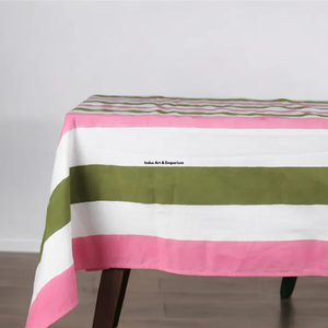 Striped Cotton Linen Rectangular Tablecloth Green White and Pink Washable Dining <b>Table</b> <b>Cover</b> for Home Decor Elegant Style - Product Image 3