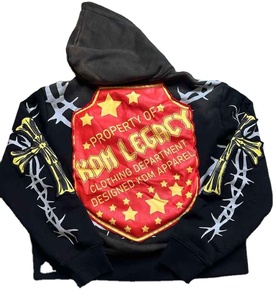 Meilleure qualité logo personnalisé Vintage surdimensionné broderie Streetwear à capuche ourlet recadrée patché Vintage lavage à l'acide sweats à capuche des hommes - Product Image 2