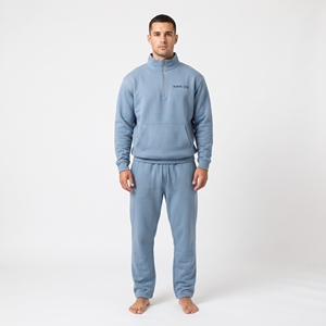 Conjunto de chándal de dos piezas para hombre, de tejido grueso, con cuello alto y media cremallera, pantalones de chándal de pierna ancha, estilo urbano, ropa personalizada - Product Image 1