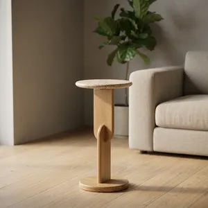 Table d'appoint minimaliste Traven tine avec plateau en bois, meuble moderne fait main pour salon - Product Image 6