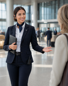 ชุดยูนิฟอร์มสายการบินแบบแขนยาวสั่งทำพิเศษสำหรับนักบินและลูกเรือ |   OEM |   ผู้ผลิตชุดยูนิฟอร์มสำหรับผู้จัดการบริการต้อนรับวีไอพีหญิง - Product Image 6