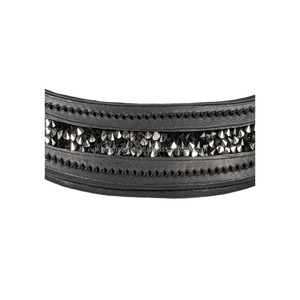 Banda para cejas de caballo de cuero genuino negro marrón o tostado con diminutos cristales multicolores diamantes de imitación cadena ostentosa banda para cejas - Product Image 1