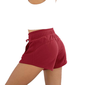 Women's Red High <b>Elastic</b> Waist Shorts with Side Pockets Knitted Spandex/Cotton Casual Sportwear Breathable Fit Chemical Wash - Product Image 1