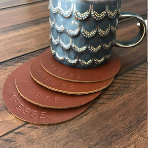 Premium Real Leather Coasters for Drinks Rustic Home Decor <b>Table</b> Mats Embossed Logo Wholesale Supplier GLC-0005 - Product Image 1