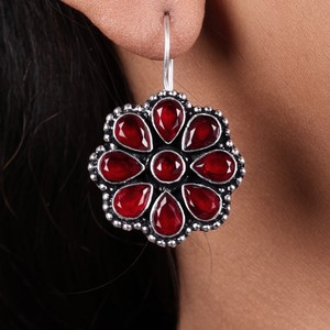ต่างหูห่วงทรงหยดน้ำสีแดงลายดอกไม้สไตล์โบฮีเมียนประดับเพทายเงินชุบทองเหลือง |   เครื่องประดับวินเทจสำหรับงานปาร์ตี้ ของขวัญสำหรับ - Product Image 4