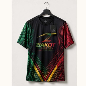 เสื้อยืดแฟชั่นดีไซน์ไล่เฉดสีเขียว แดง เหลือง-ดำ 3 มิติ สำหรับงานแสดงประจำเดือนประวัติศาสตร์คนผิวดำ ผลิตโดยอุตสาหกรรมซีอาโกต์ ขายส่ง - Product Image 1