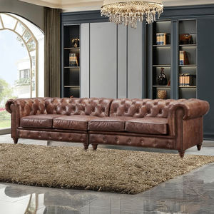 Ensemble de canapés de salon Chesterfield modernes, sectionnels inclinables, revêtement en cuir véritable, fonction de massage, bois rafraîchissant, extensible - Product Image 1