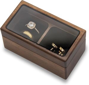 Boîte à bague de fiançailles en bois pour demande en mariage, boîte à bijoux pour la Saint-Valentin, boîte à bague rotative en bois pour le jour du mariage avec lumière LED, cadeau - Product Image 1