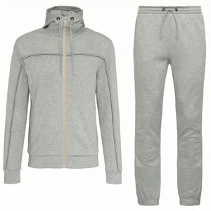Survêtement gris à capuche pour homme, manches longues, fermeture éclair, vêtements de sport décontractés, couleur unie, mélange de polyester et de coton, vêtements d'automne - Product Image 1