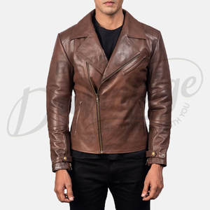 Chaqueta de Motociclista de Cuero Marrón Cognac Premium para Hombre, Piel de Oveja Genuina, Corte Ajustado, Mangas con Paneles, Estilo Deportivo - Product Image 1