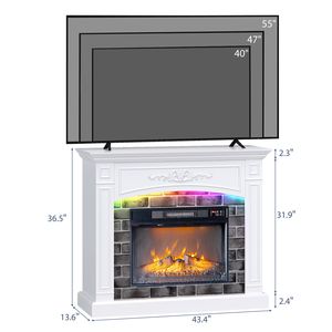 Console multimediale per caminetto bianco Shaker da 43 pollici con luci RGB, mensola singola per effetto fiamma LED da 18 pollici per camper - Product Image 4