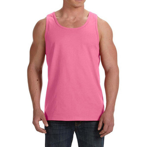 Men Solid Color Knitted Tank Top O-Neck Casual Style Pink Athletic Fit Workout Vest Stretchable 100% Cotton Eco-Friendly - Product Image 1