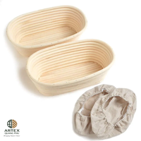 ARTEX QUANG PHU Panier à pain ovale en rotin pour la levée du pain, 25x15xh8cm, écologique, naturel/blanc, réutilisable pour artisans
