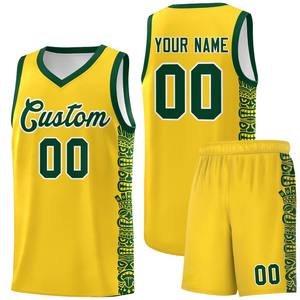 Ensembles personnalisés en or et vert avec impression personnalisée, tissu polyester léger et confortable, uniforme de sport, maillot de basket-ball - Product Image 5