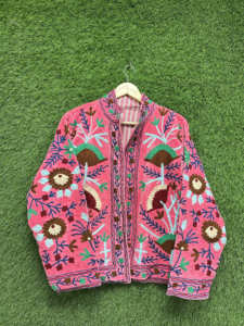 Custom Maaunique Hand Embroidered Eco-Friendly 100% Cotton Suzani <b>Velvet</b> Bomber Jacket Traditional Floral Festival <b>Coat</b> O-Neck - Product Image 3