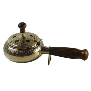 Brass Incense Burner with Sandalwood Handle Indoor Home Decor Anti-Odour Indian Incense Holder Natural Fragrance Design - Product Image 3