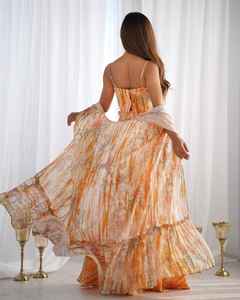 Conjunto Indo-Occidental de 3 Piezas en Georgette con Blusa Elegante y Pantalones Palazzo Estampados, Conjunto Completo Listo para Usar, Atuendo Occidental para Mujer - Product Image 2